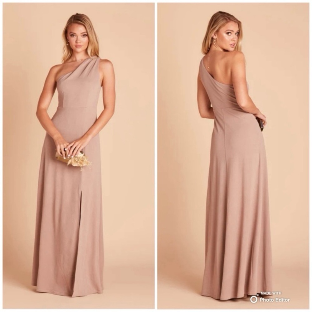 Birdy Grey Taupe Crepe Kira One Shoulder Bridesmaid Dress Size Small *FLAWED